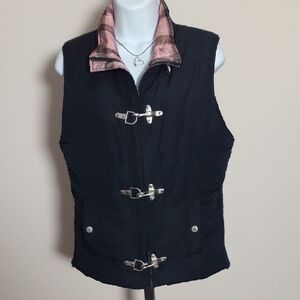 Black Women's Vest with Pink Plaid Lining